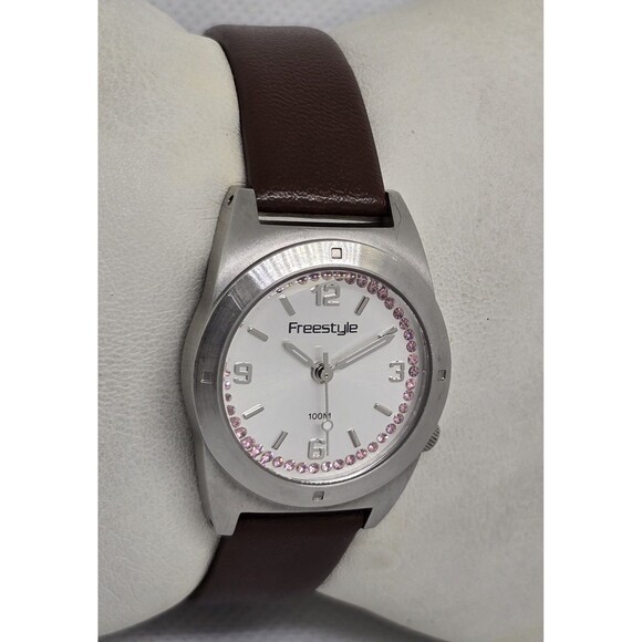 Women\'s Freestyle 312S Pretty Girl 63617 Pink Crystal Brown Leather Band Watch 5 main image 4